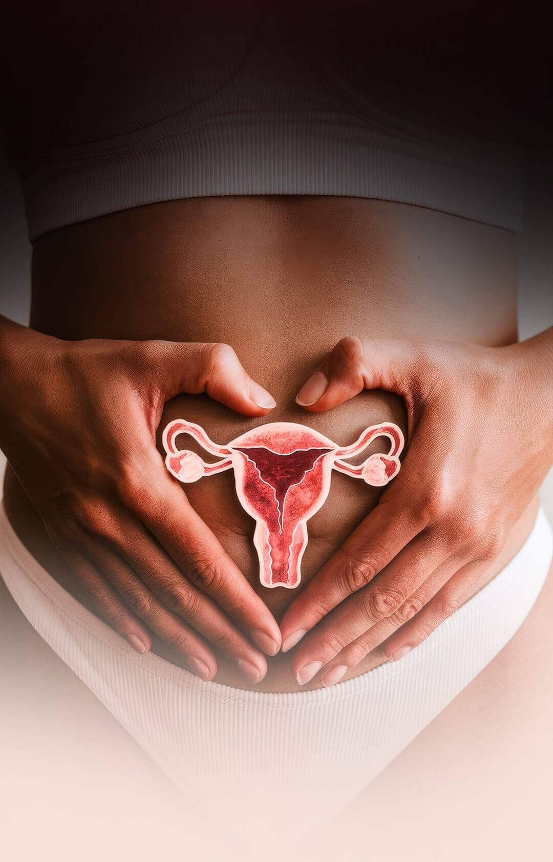 Forma de coracao mantida pela mulher perto de seu sistema reprodutivo